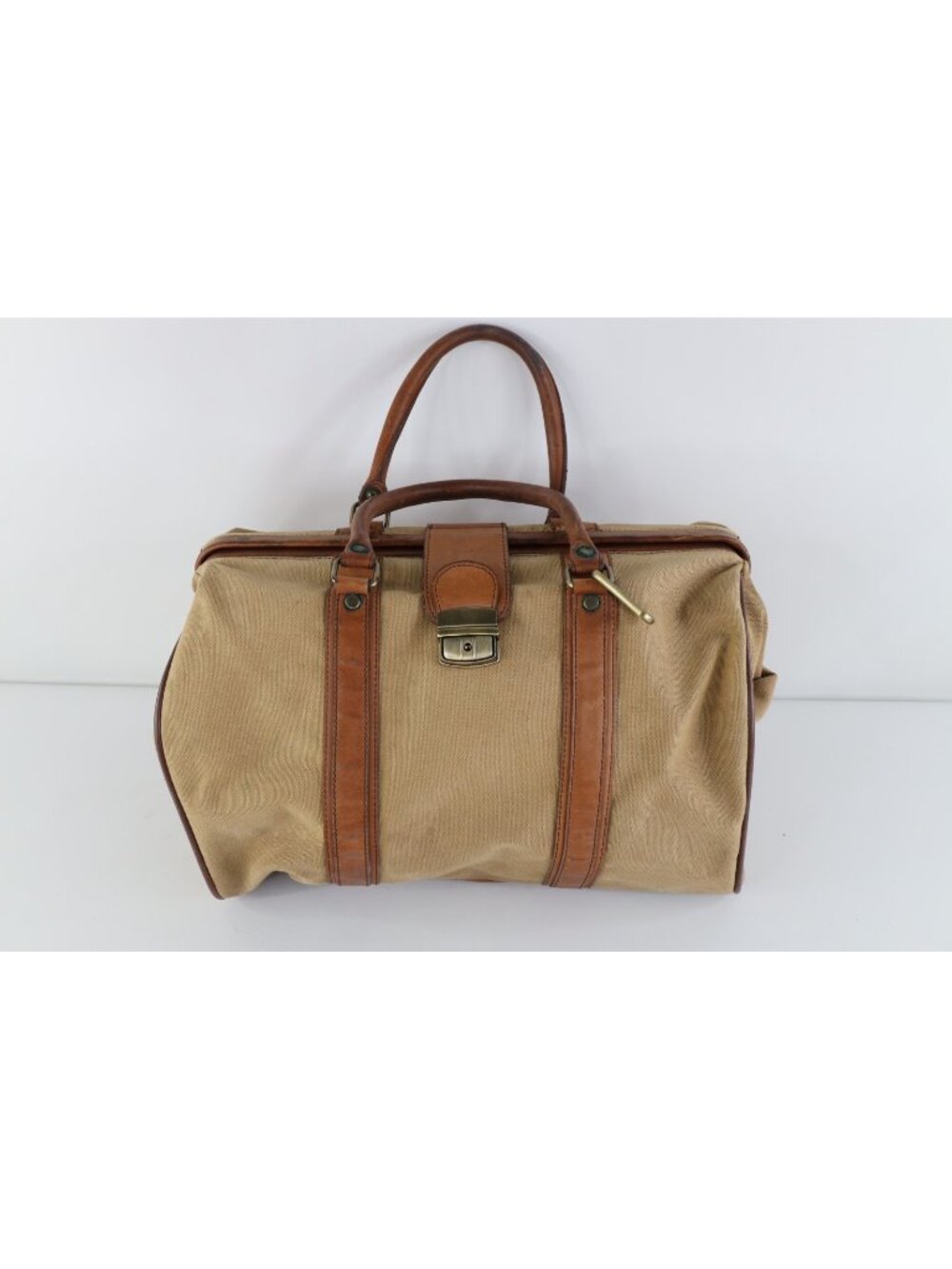 Vintage 90s Streetwear Distressed Canvas Leather Handled Pull Open Doctors Bag
